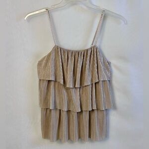 New See and Be Seen Beige Shimmer Sleeveless Ruffled Cami Top / Small